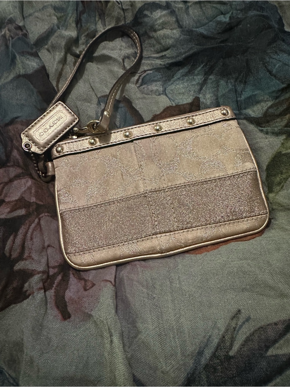 Coach Metallic Silver Signature Wristlet Clutch